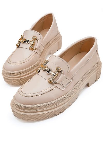 StWenn Γυναικεία Παπούτσια Loafer Moccasin με χοντρή σόλα Gc Μπεζ χρυσή αγκράφα
