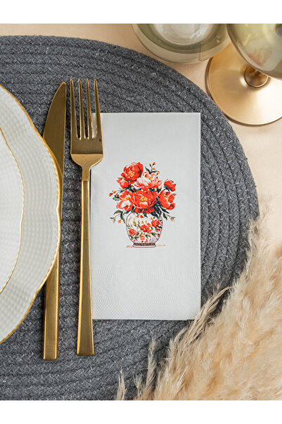 Rima Tasarım منديل عرض فاخر على شكل زهرة الفاوانيا الحمراء 20 قطعة