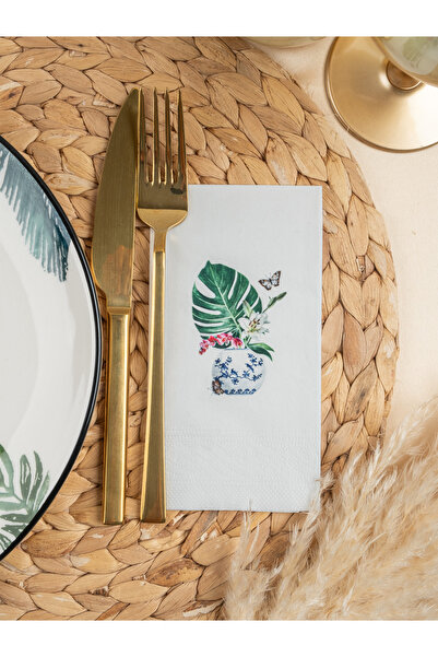 Rima Tasarım Blue Blanc Floral Printed Luxury Presentation Napkin 20pcs