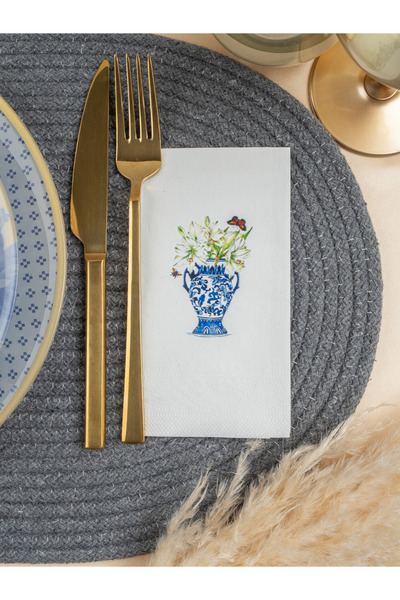 Rima Tasarım مناديل عرض فاخرة مطبوعة بزهرة الزنبق عدد 20 قطعة