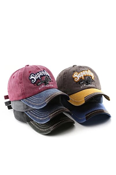 Giraffe Yıkamalı Eskitme Görünümlü Retro Pamuklu Superdry Beyzbol Cap Şapka