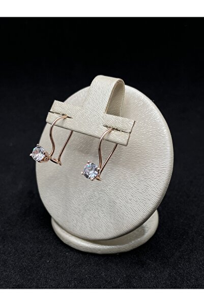 Silver Elmas Montürlü Tek Taş Gümüş Küpe