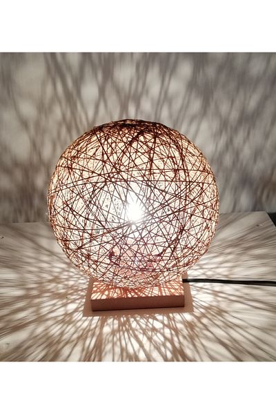 TEKAY AYDINLATMA E 14 Lampholder Jute Rope Knitted Globe Wooden Lampshade