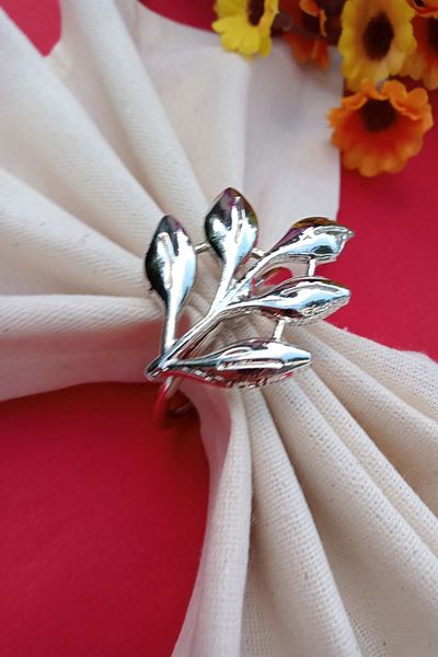 Emtory Home 6 Pieces Silver Ivy Metal Napkin Ring - Napkin Ring - Table Decor