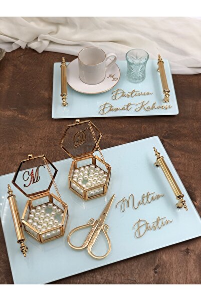 Masalsı Concept Lüks Söz Nişan Tepsisi Yüzük Kız İsteme Tepsisi Makas Cam Yüzüklük Damat Kahvesi