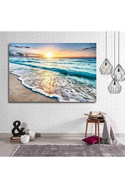 Şehzat Design Resimli Tablo Köpüklü Dalgalar Gün Batımı Dekoratif Kanvas Tabl...
