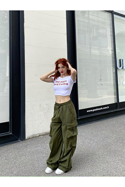 Toum Yeşil Tactical Paraşüt Kumaş Kargo Cepli Oversize Unisex Pantolon