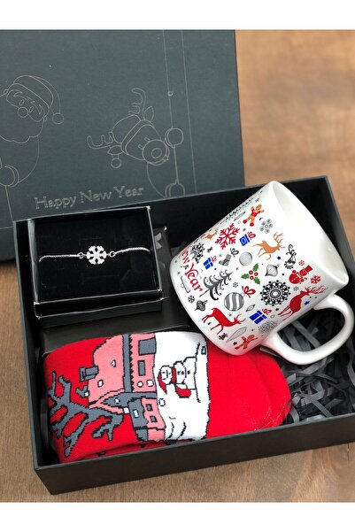 Masalsı Concept Yılbaşı özel kutuda baskılı kupa noel çorap kar tanesi bilekl...