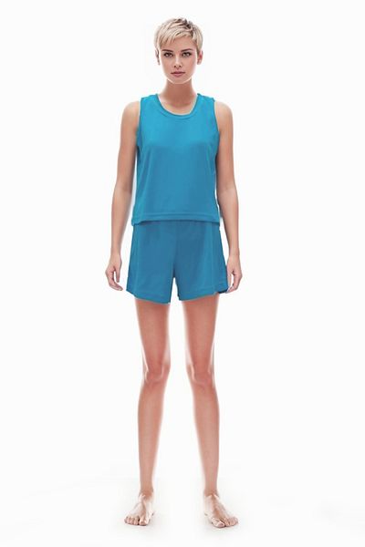 MY STAR HOME Turquoise Colored Towel Fabric 2 Pieces Cotton Women's Top and Bottom Set