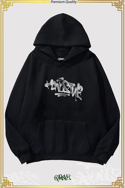 Grove Fashion Hanorac cu glugă supradimensionat cu trei fire Graffiti