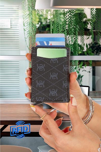 Adelina Bags Boxed Card Holder Wallet with Automatic Mechanism, Aluminum Mechanism, Anti RFID Feature
