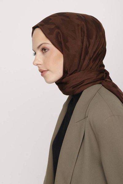 VALORSCARF Πικρό καφέ Houndstooth μοτίβο μεταξένιο ζακάρ σάλι