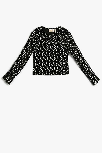 Koton Girl's Black Patterned Blouse
