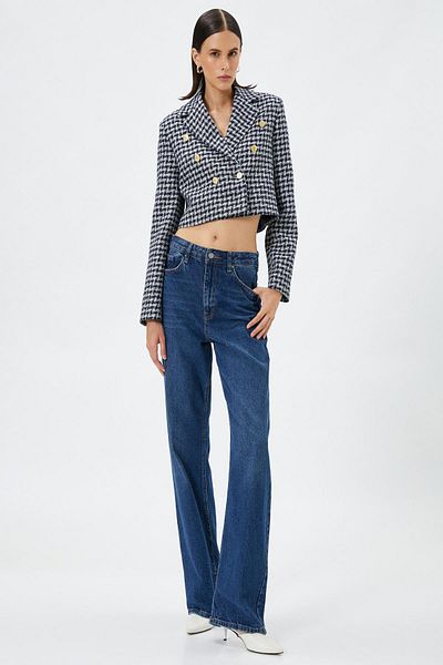 Koton Women's Navy Blue Plaid Jacket