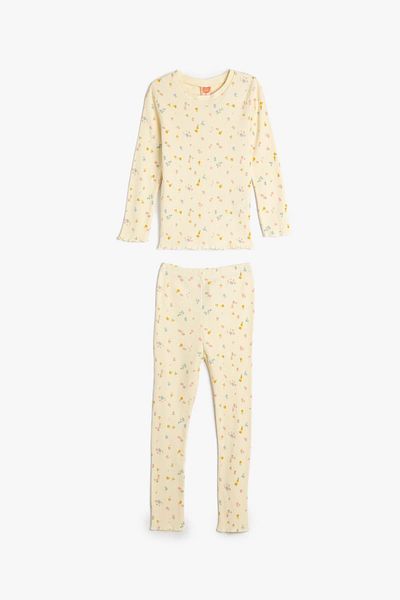 Koton Baby Girl Beige Patterned Top and Bottom Set