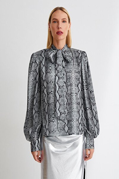 Koton Grau gemusterte Damenbluse