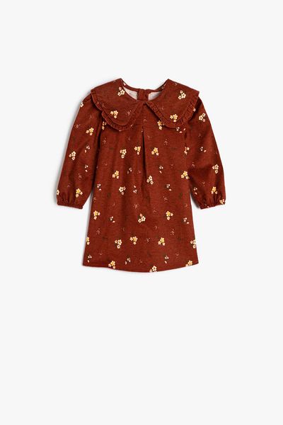 Koton Baby Girl Brown Patterned Dress