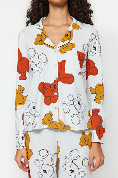 Kolekcia Trendyol Šedá Melange 100% bavlna Teddy Bear Tričko-Nohavice Pletené pyžamá Súprava Thmaw24Pt00002