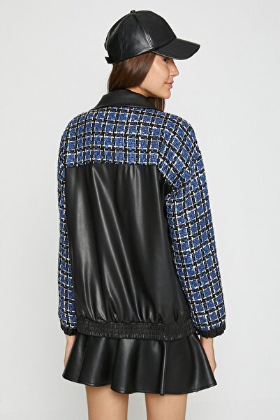Koton Jachetă în carouri albastră pentru femei 3WAL20166IW