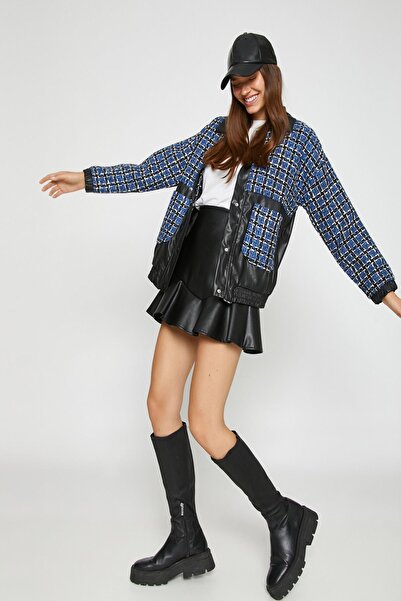 Koton Jachetă în carouri albastră pentru femei 3WAL20166IW