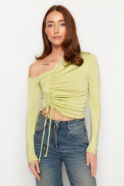 Dilvin 10369 Right Off-the-shoulder Gathered Sweater