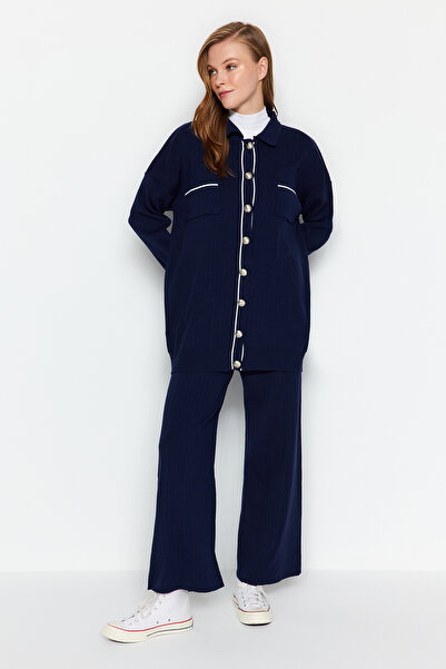 Trendyol Modest Σετ πλεκτά λουλακί ζακέτα-παντελόνι TCTAW24US00115