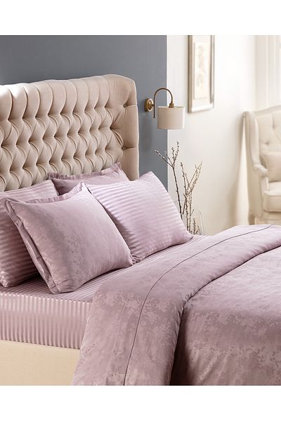 Madame Coco Eze King Size Jacquard Satin Duvet Cover Set - Light Plum