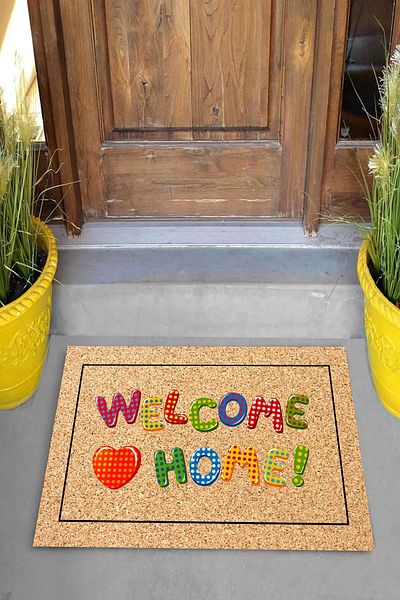 on the clouds سجادة باب مزخرفة مطبوعة رقمية متعددة الألوان مطبوع عليها عبارة "Welcome Home