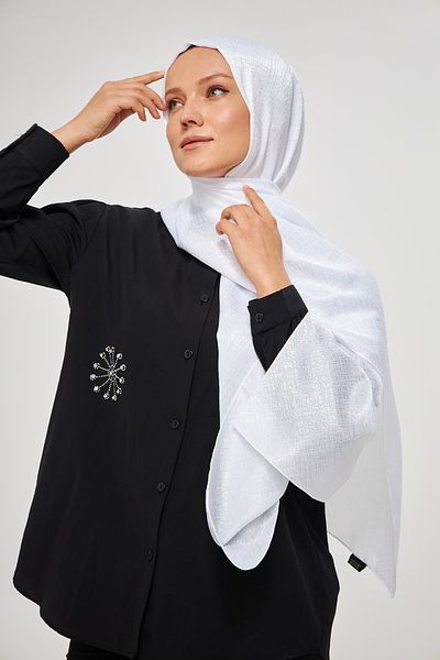 Şehr-i Şal İstanbul SakaFashion Melisa Straw Patterned Jacquard Shawl - WHITE