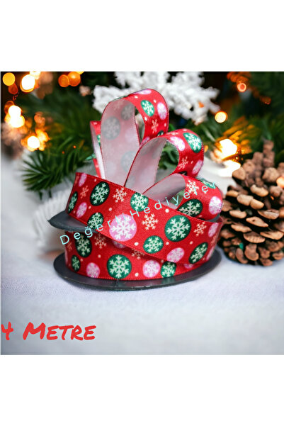 GÜLSEMALİ 4 МЕТРИ Сатинова стрічка з новорічним принтом для прикрашання короб...