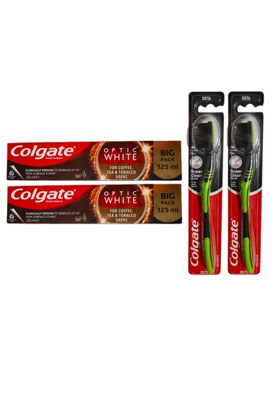 Colgate مستخدمي الشاي والتبغ فرشاة أسنان متوسطة الحجم سوبر كلين بلاك + معجون ...