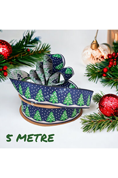 GÜLSEMALİ 5 МЕТРІВ Ткана стрічка з новорічним принтом для прикраси коробки, с...