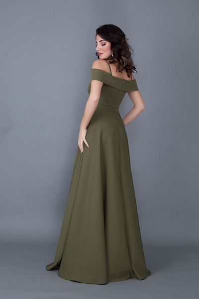 lovebox Rochie de seară cu umăr fără umăr, cu decolteu dublu, lungime maxi, kaki, mărime mare, 342