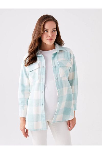 LC Waikiki Maternity Plaid Long Sleeve Maternity Lumberjack Shirt Jacket