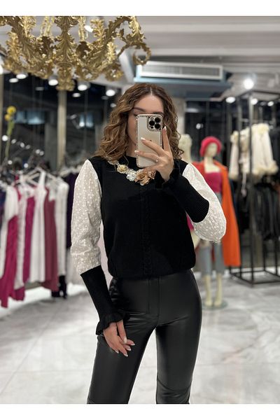 missswans Pulover cu mâneci cu volane cu accesorii negru