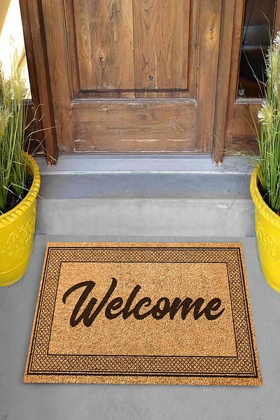 Pelangi Digital Printed Welcome Written Ethnic Pattern Framed Decorative Door Mat