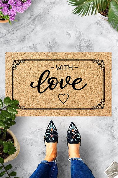 Pelangi Digital Printed With Love Written Decorative Door Mat