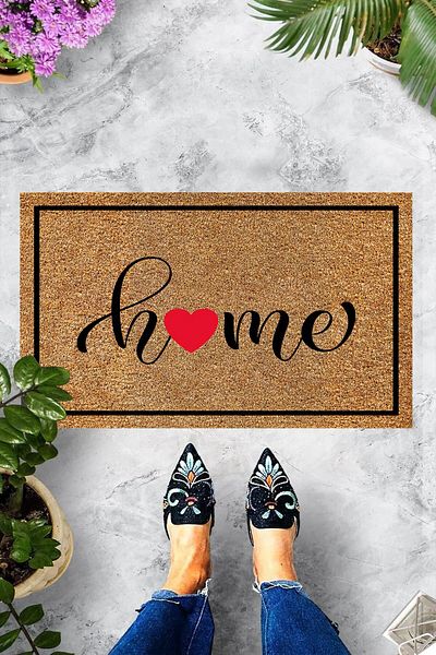 Pelangi Digital Printed Heart Figured Home Written Decorative Door Mat