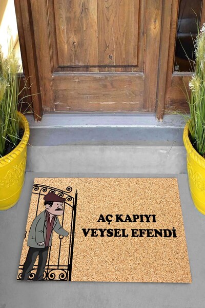 Pelangi Dijital Baskılı Aç Kapıyı Veysel Efendi Dekoratif Kapı Önü Paspası