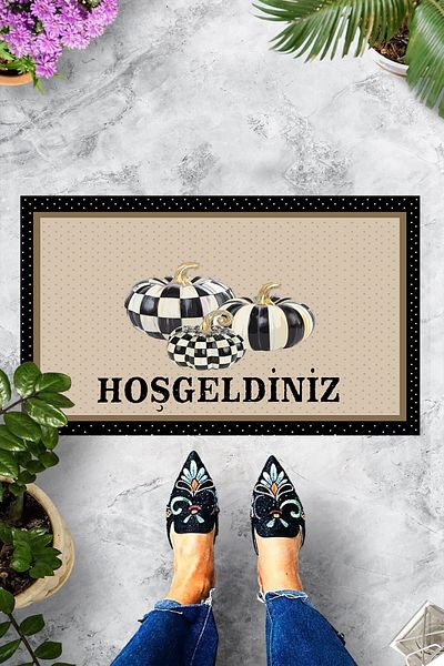 Pelangi Digital Printed Pumpkin Patterned Welcome Written Decorative Door Mat