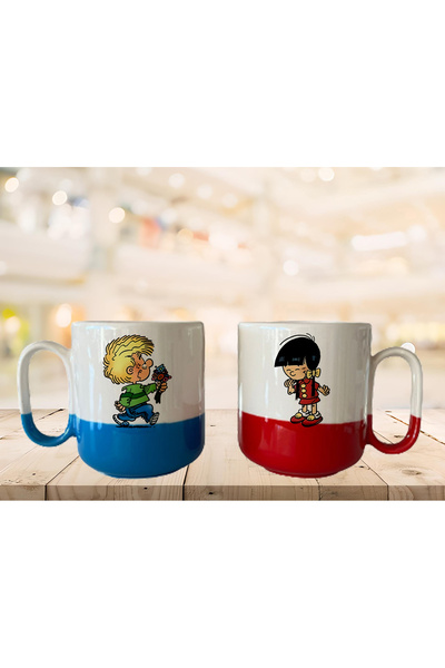 GünayStore كوب مزدوج مطبوع عليه شخصية مخططة من CEDRIC & CHEN PRO بلونين