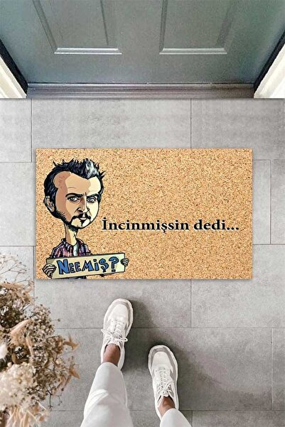 Pelangi Dijital Baskılı İncinmişssin Desi Yazılı Mecnun Dekoratif Kapı Önü Paspası