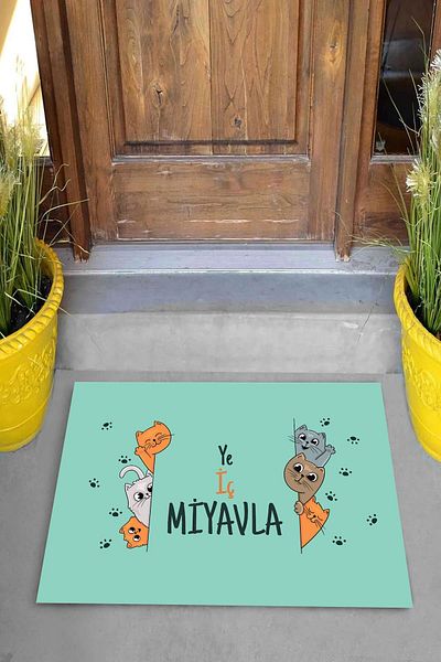 Pelangi Digital Printed Eat Inner Meow Printed Cat Pattern Decorative Door Mat