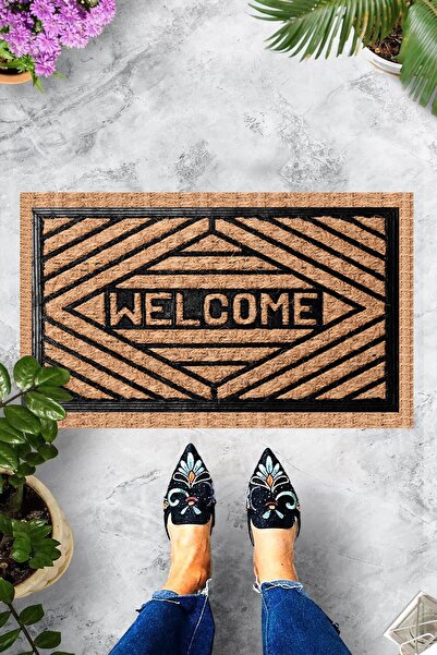 Pelangi Digital Printed Welcome Written Geometric Framed Decorative Door Mat