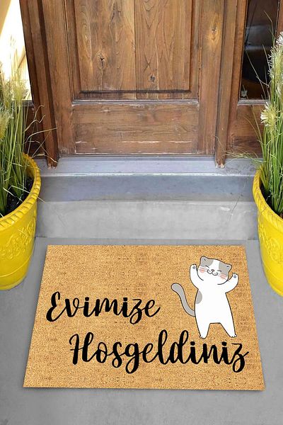 Pelangi Digital Printed Welcome to Our Home Written Cat Pattern Decorative Door Mat