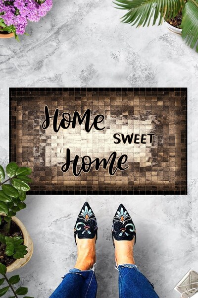 Pelangi Dijital Baskılı Home Sweet Home Yazılı Dekoratif Kapı Önü Paspası