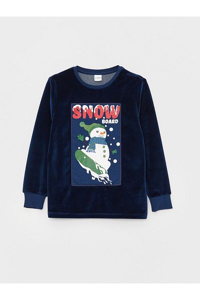 LC Waikiki Crew Neck hímzett hosszú ujjú bársony fiú pizsama szett