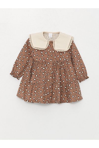 LC Waikiki Bebe Collar Long Sleeve Patterned Velvet Baby Girl Dress
