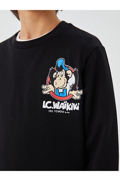 LC Waikiki Crew Neck Nostalgic Monkey Printed Long Sleeve Boy's Sweatshirt
