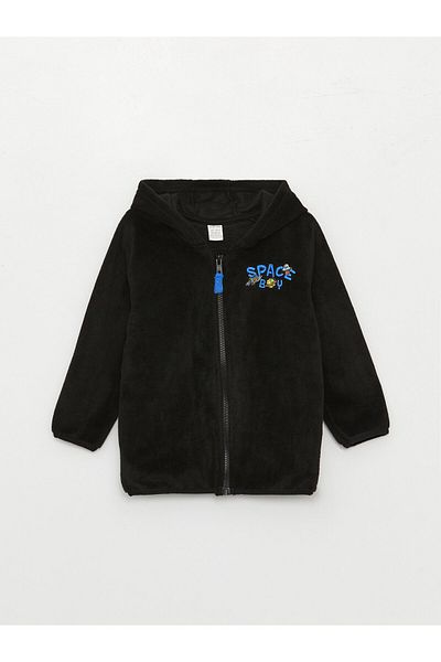 LC Waikiki Chlapecká mikina na zip s vyšívaným fleecem s dlouhým rukávem a kapucí